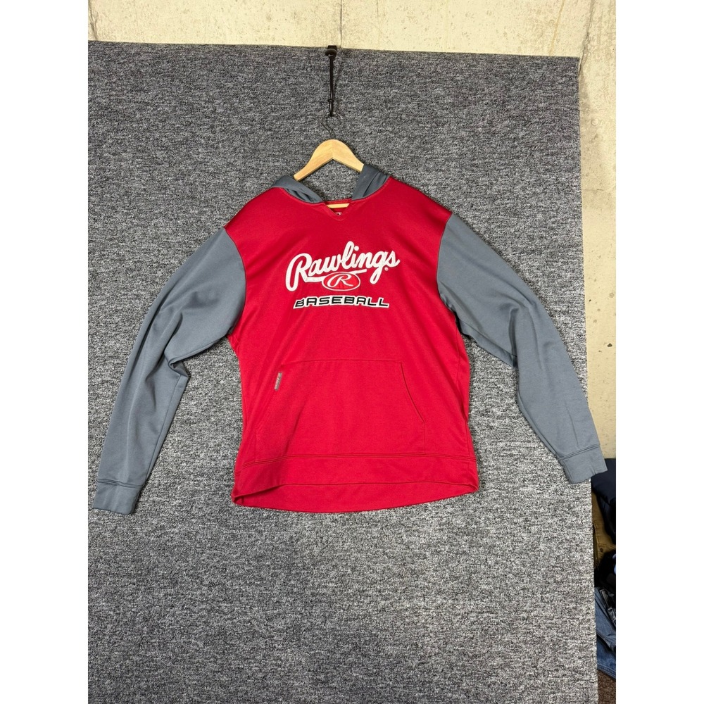 Rawlings Baseball‎ Hoodie Mens Large Red Grey Embroidered Pullover PFHPRBB